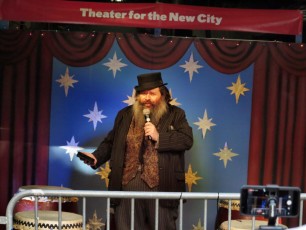 David SLoan Esq. is master of ceremonies for "Open 'Tho Shut," an afternoon of performances in Theater for the New City's ChopShop Theater November 11, 2020.  Photo by Jonathan Slaff.