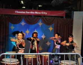 Cobu (all-women Japanese Taiko Dance and Drum group) peroforms in "Open 'Tho Shut, an afternoon of performances in Theater for the New City's ChopShop Theater, November 11, 2020.  Photo by Jonathan Slaff.